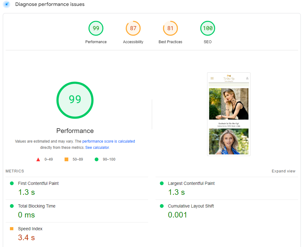 Mobile page speed