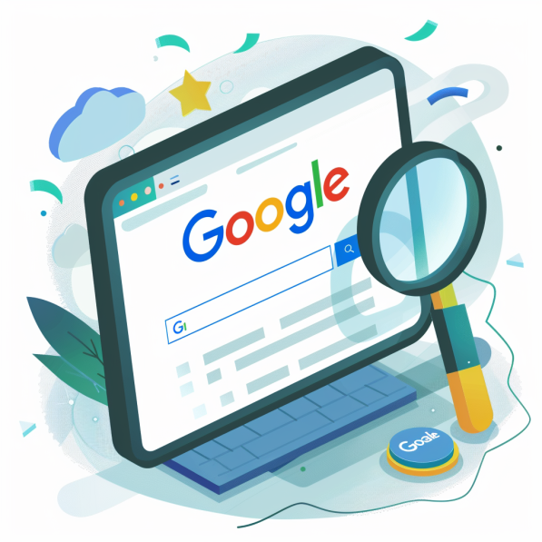 Ilustrația paginii de căutare Google cu o lupă