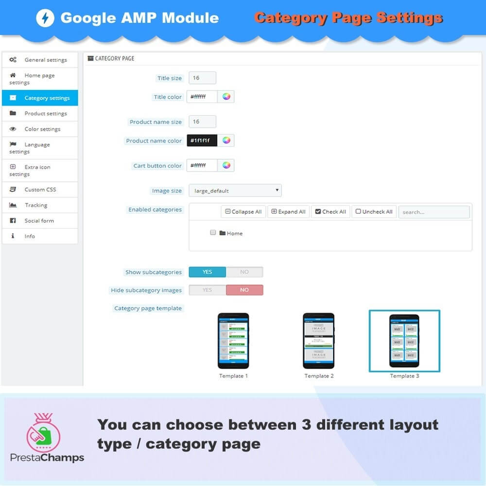 You can choose between 3 different layout type / category page.