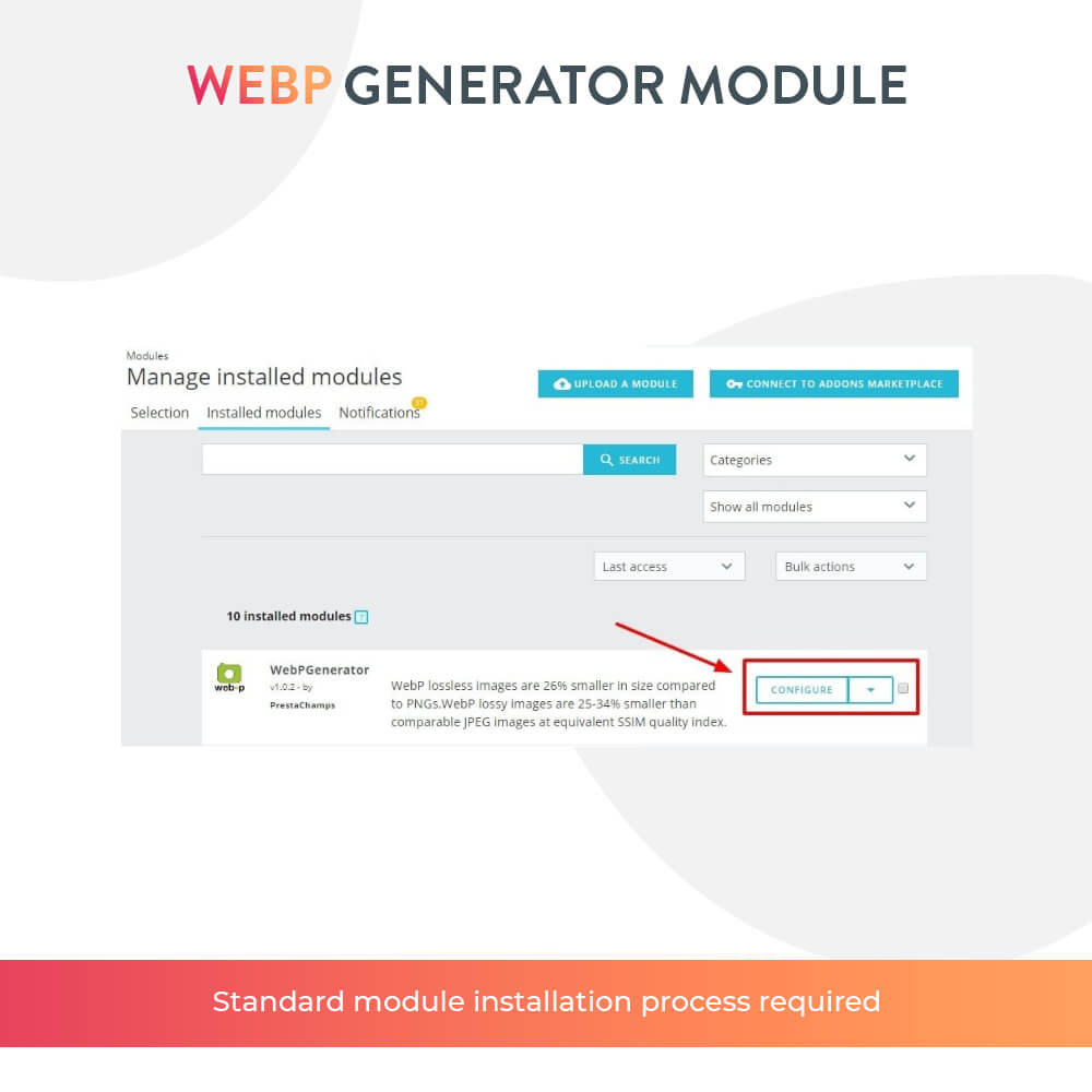 Standard module installation process required.