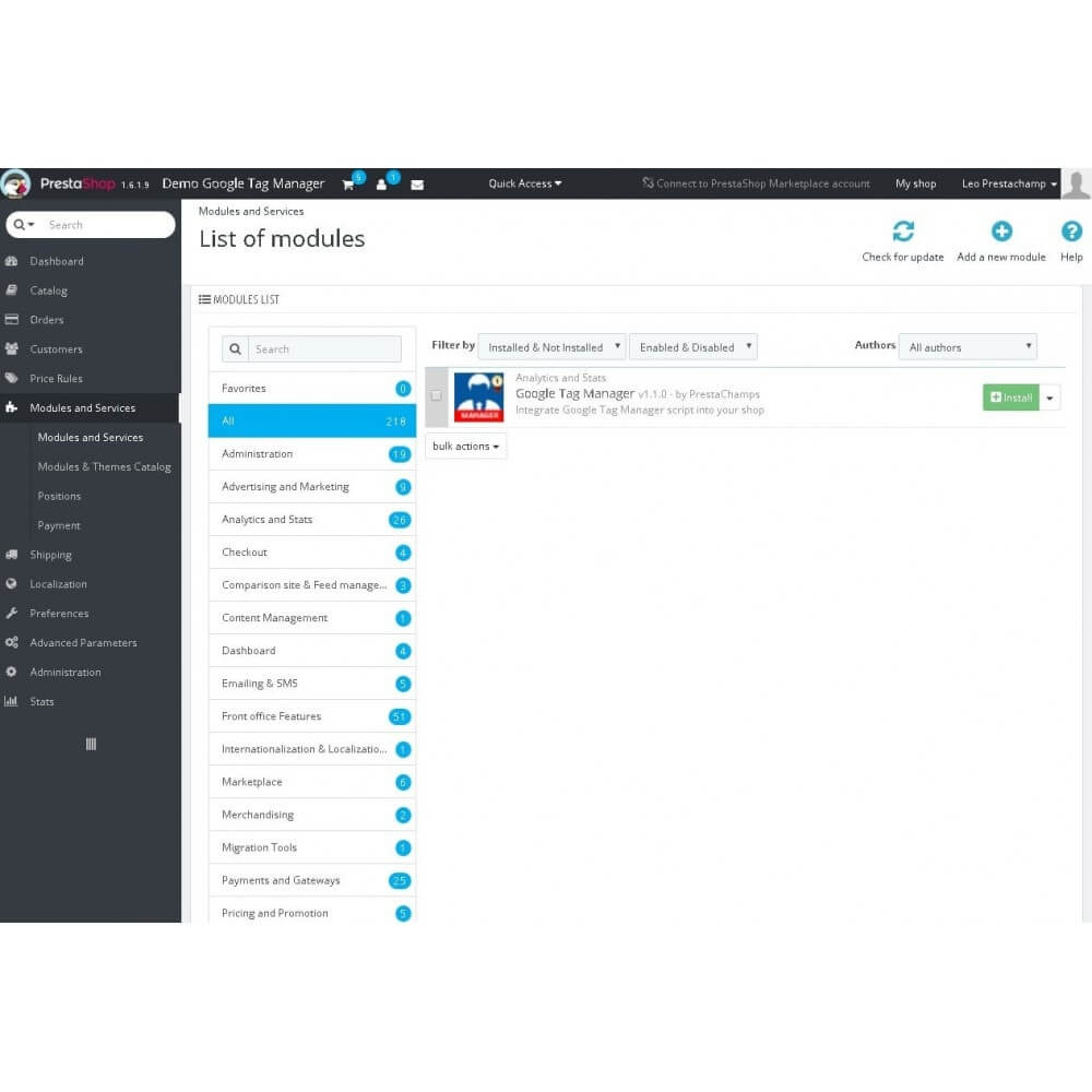 Google Tag Manager in backoffice