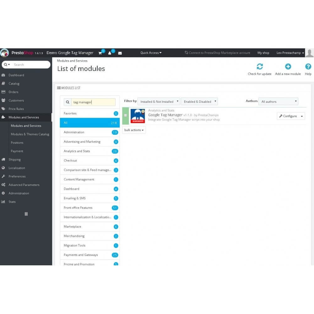 Google Tag Manager in backoffice